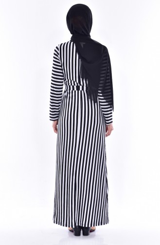 Gestreiftes Kleid mit Gürtel 7282-01 Schwarz Weiß 7282-01