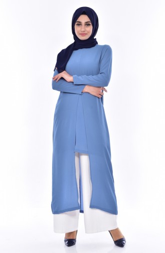 Front Narrow Cut Long Tunic 1301-03 İndigo 1301-03