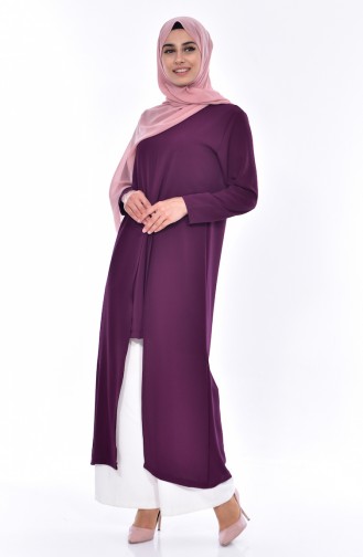 Front Narrow Cut Long Tunic1301-06 Purple 1301-06