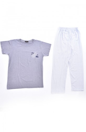 Kadın Pijama Takım 0590-01 Beyaz Gri