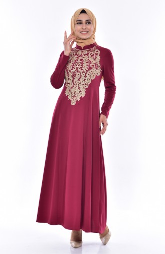 Kleid mit Spitzen 4466-01 Weinrot 4466-01