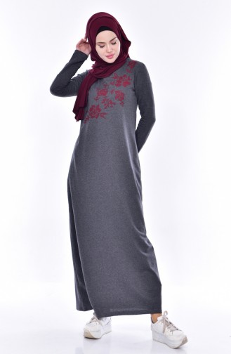 TUBANUR Embroidered Cotton Dress 2876-10 Smoked 2876-10