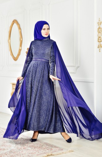 Robe de Soirée a Paillette 6405-01 İndigo 6405-01