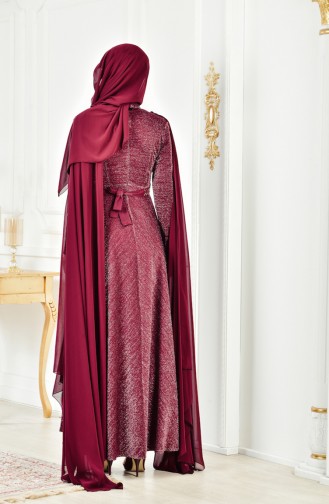فستان سهرة بتفاصيل لامعة 6405-05 لون ارجواني 6405-05