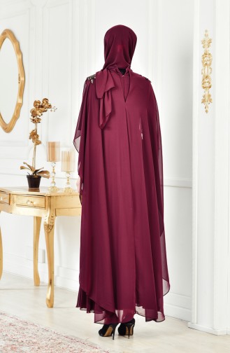 Plum Hijab Evening Dress 6411-06