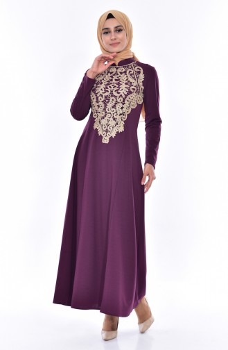 Kleid mit Spitzen 4466-04 Zwetschge 4466-04