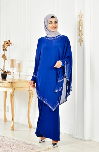 Saks-Blau Hijab-Abendkleider 3017-01