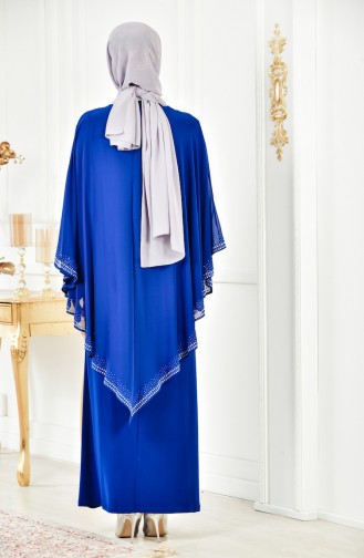Robe de Soirée İmprimée de Pierre Grande Taille 3017-01 Bleu Roi 3017-01