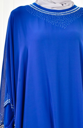 فستان سهرة بتصميم مُطبع باحجار لامعة بمقاسات كبيرة 3017-01 لون ازرق 3017-01