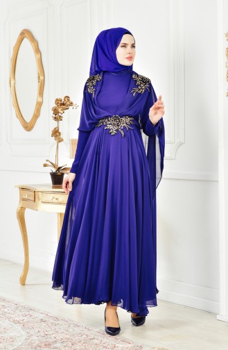 Saxe Hijab Evening Dress 6411-01