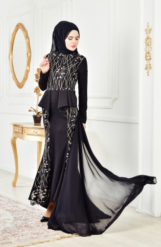 Sequined Evening Dress 6353-01 Black 6353-01