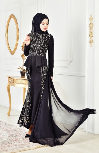 Robe de Soirée a Paillette 6353-01 Noir 6353-01