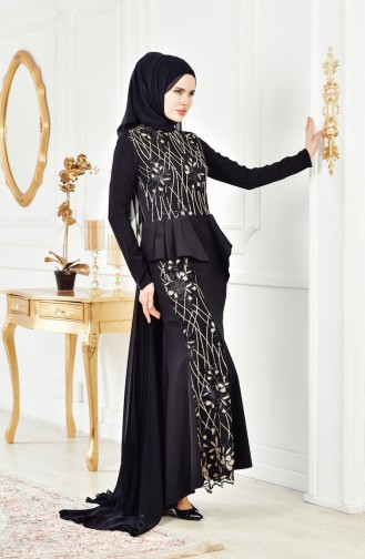 Abendkleid mit Pailetten 6353-01 Schwarz 6353-01