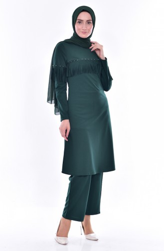 Tunik Pantolon İkili Takım 4467-06 Zümrüt Yeşil 4467-06