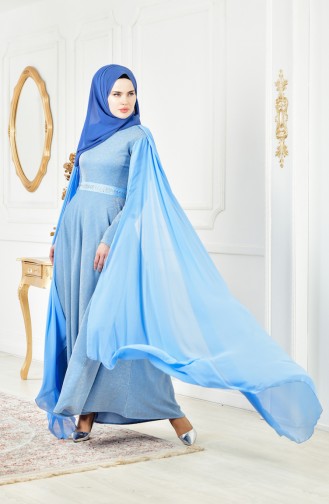 Robe de Soirée a Paillette 6405-02 Bleu Bébé 6405-02