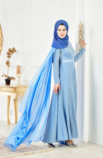 Robe de Soirée a Paillette 6405-02 Bleu Bébé 6405-02