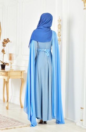 فستان سهرة بتفاصيل لامعة 6405-02 لون ازرق فاتح 6405-02