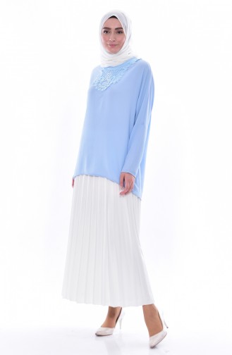 Pearls Asymmetric Tunic 0732-05 Baby Blue 0732-05