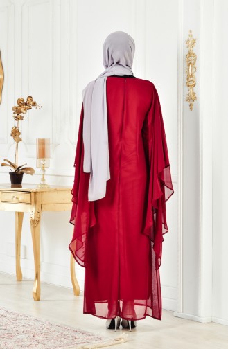 Robe de Soirée İmprimée de Pierre Grande Taille 3011-04 Bordeaux 3011-04
