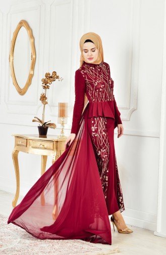 Sequined Evening Dress 6353-03 Bordeaux 6353-03
