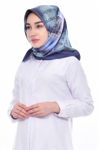 Digital Printed Taffeta Scarf 95188-07 İndigo 07