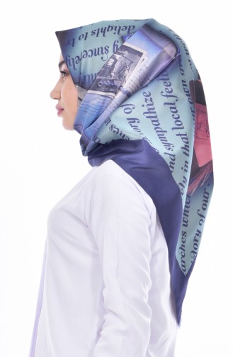 Digital Printed Taffeta Scarf 95188-07 İndigo 07