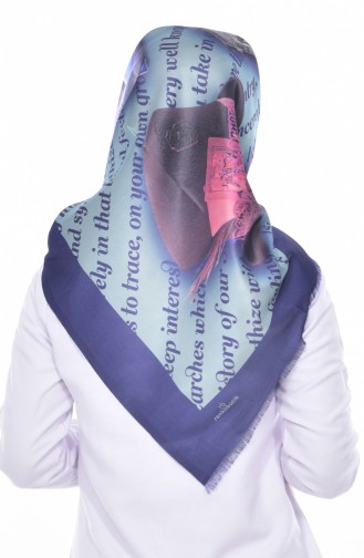 Digital Printed Taffeta Scarf 95188-07 İndigo 07