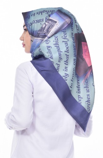 Digital Printed Taffeta Scarf 95188-07 İndigo 07