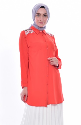 Beads Embroidered Tunic 0803-02 Coral 0803-02