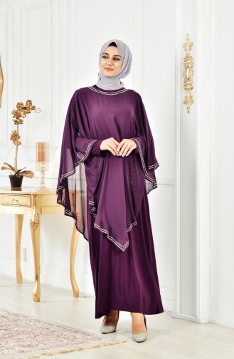 Large Size Stone Printed Evening Dress 3017-04 Purple 3017-04