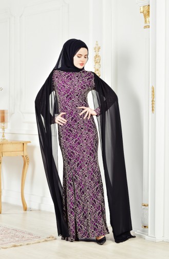 Robe de Soirée à Dentelle 0403-04 Pourpre 0403-04