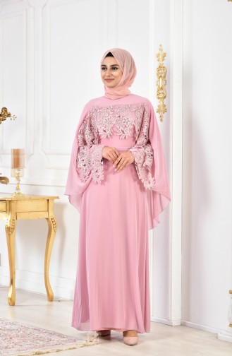 Powder Hijab Evening Dress 52668-07