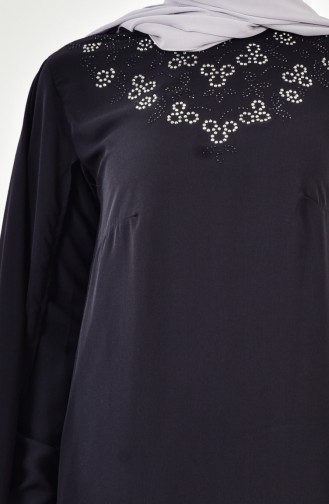 Robe de Soirée İmprimée de Pierre Grande Taille 3011-01 Noir 3011-01