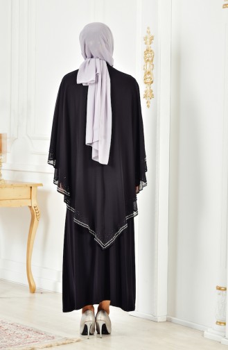 Robe de Soirée İmprimée de Pierre Grande Taille 3017-06 Noir 3017-06
