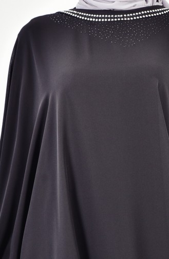 Robe de Soirée İmprimée de Pierre Grande Taille 3017-06 Noir 3017-06