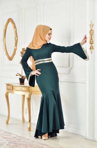 Green Hijab Evening Dress 81540-05