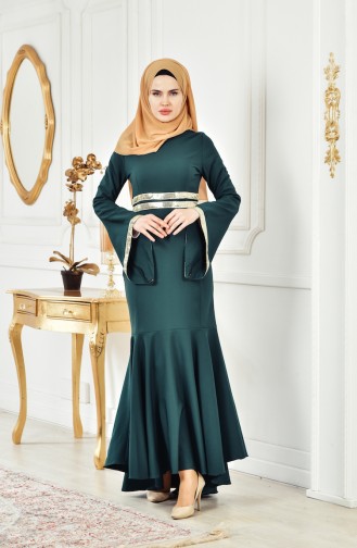 Green Hijab Evening Dress 81540-05