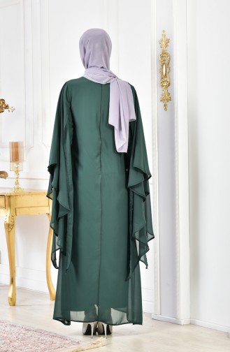 Robe de Soirée İmprimée de Pierre Grande Taille 3011-03 Vert emeraude 3011-03