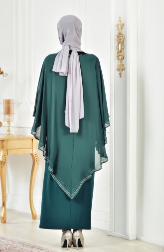 فستان سهرة بتصميم مُطبع باحجار لامعة بمقاسات كبيرة 3017-03 لون اخضر زُمردي 3017-03