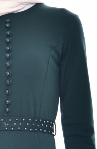Button Detail Pearls Dress 4411-09 Emerald Green 4411-09