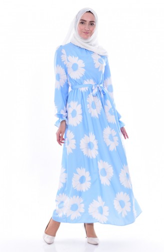 فستان بتصميم مورّد 4149-02 لون أزرق وأبيض 4149-02