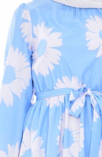 Flowered Dress 4149-02 Blue White 4149-02