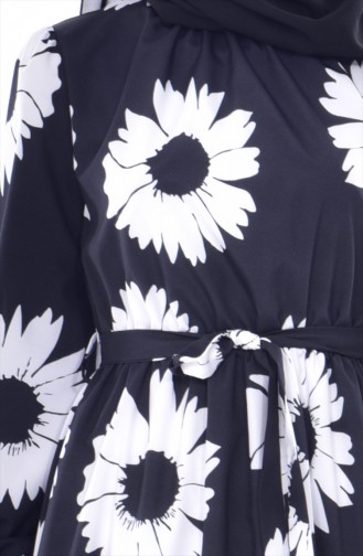 Çiçekli Elbise 4149-01 Siyah Beyaz 4149-01