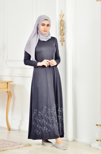Grau Hijab Kleider 6087-09