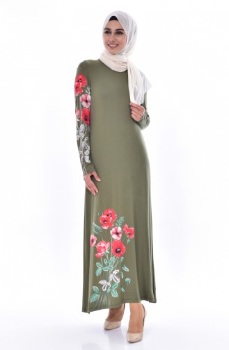 Bislife Printed Dress 7795-04 Khaki Green 7795-04