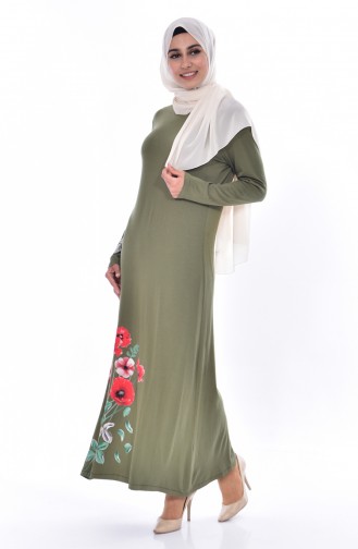 Bislife Printed Dress 7795-04 Khaki Green 7795-04