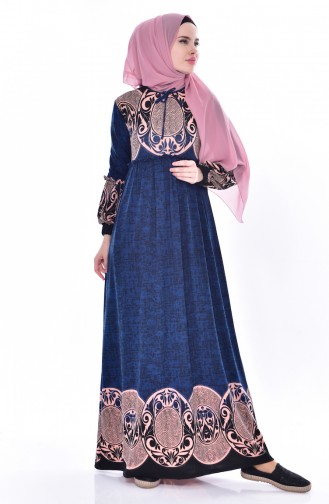 Navy Blue Hijab Dress 7002-04