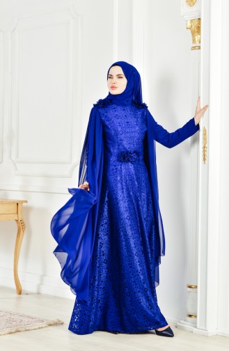 Saxe Hijab Evening Dress 8113-03