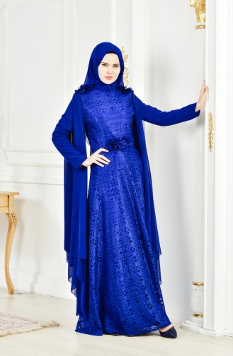 Saxe Hijab Evening Dress 8113-03