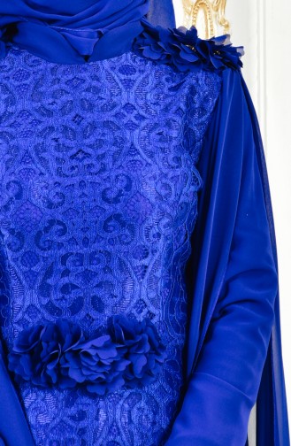 Saxe Hijab Evening Dress 8113-03